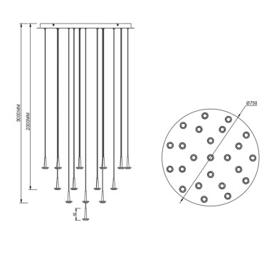 MANTRA ANDROMEDA Led Colgante Oro Sin Tulipa 24L