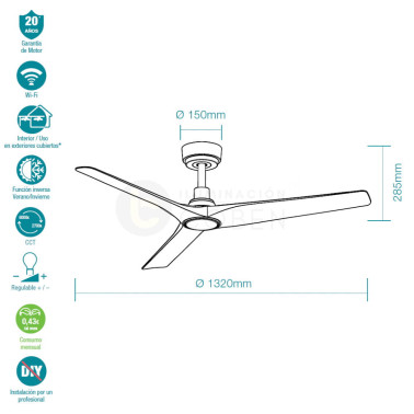 MARTEC CORDOBA DC LUZ Ventilador Blanco-Natural WiFi