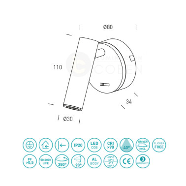 HOFF LIGHT ICELAND Aplique Lector Dorado