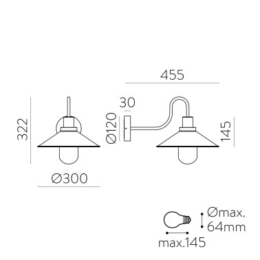 ACB TOURS Aplique Pared Negro Texturado Industrial IP65
