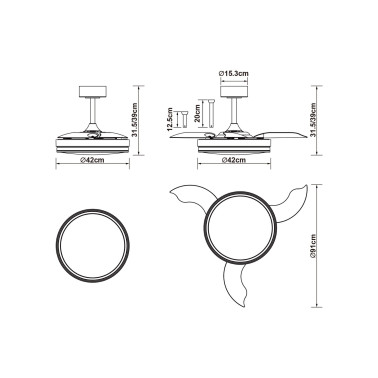 MANTRA LUNA Ø49 Ventilador Plafón Blanco