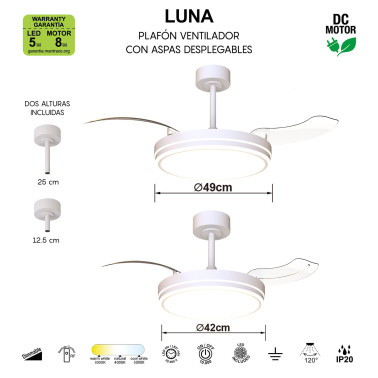 MANTRA LUNA Ø49 Ventilador Plafón Blanco