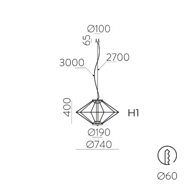 ACB TOTEM H1 LED Ø790 Colgante Empotrable Negro