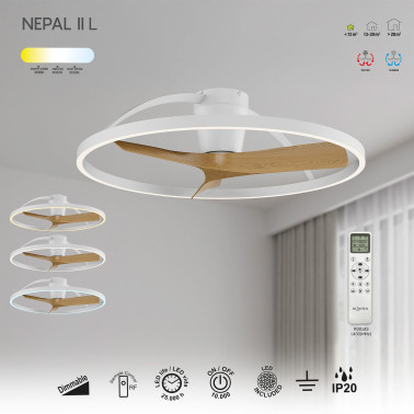 MANTRA NEPAL II Ø100 Ventilador Plafón Blanco-Madera