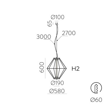 ACB TOTEM H2 LED Ø580 Colgante Empotrable Negro