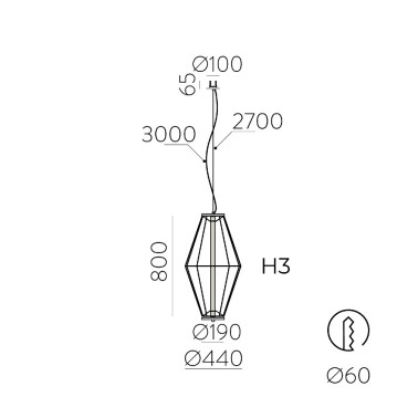 ACB TOTEM H3 LED Ø440 Colgante Empotrable Negro
