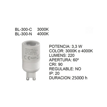 INCOLAMP Cilindro Pequeño Superficie G9 Blanco