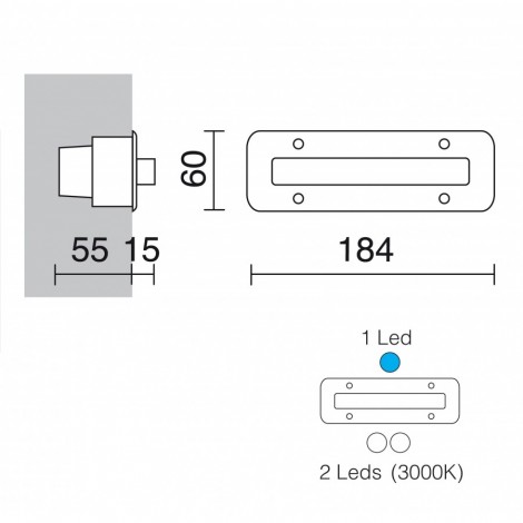 CRISTHER SYNA W Up-down empotrable de pared  3W azul + 3000K