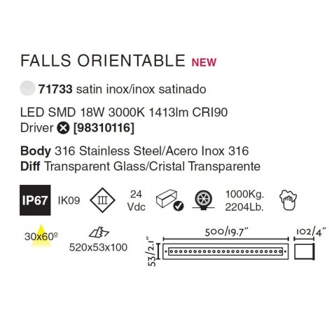 FARO FALLS 500 Orientable Empotrable 30x60°