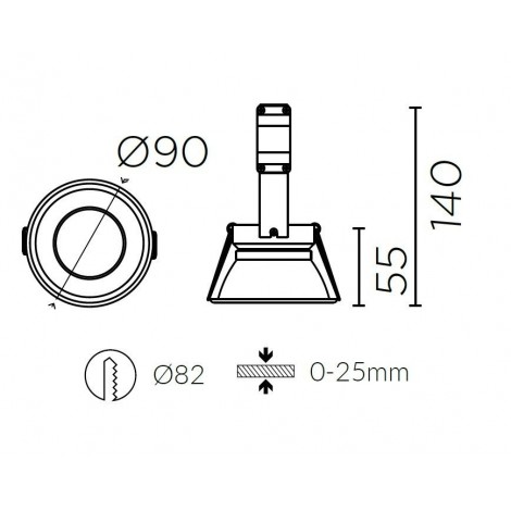 LEDSC4 DOME Empotrable de techo oro Ø90mm